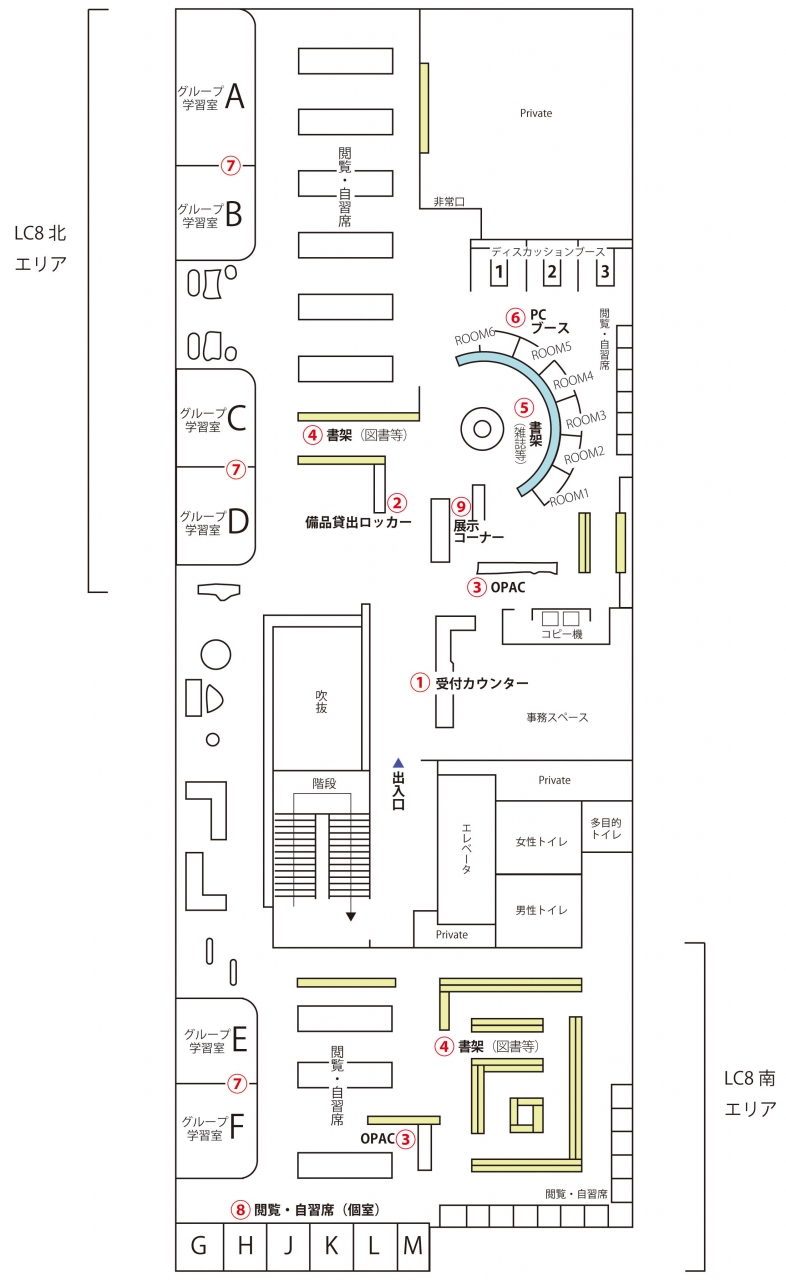 八王子図書館フロアマップ